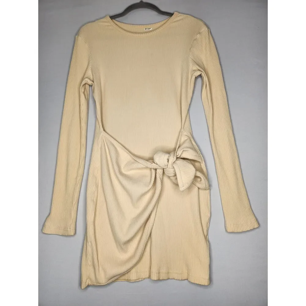 superdown | Dresses | Revolve Superdown Mini Dress Med Tan Ribbed Wrap  Bodycon Long Sleeve | Poshmark